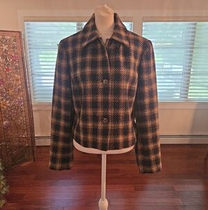 VTG 90s Rena Rowan Cropped Trending Runway Plaid Blazer Preppy Size 8 Medium